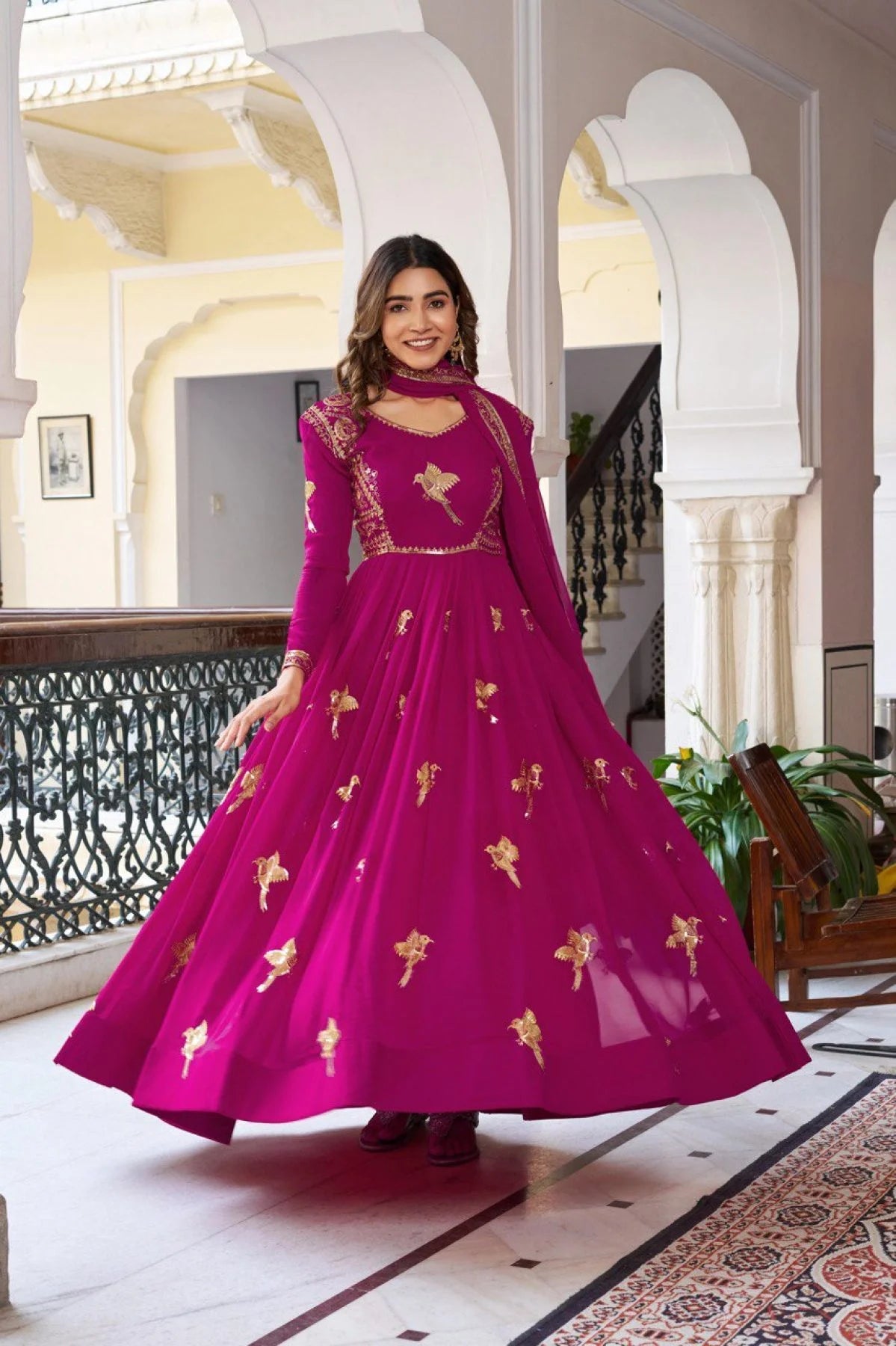 Sophisticated Magenta Embroidered Anarkali Gown Set with Dupatta for Women for Weddings and Receptions