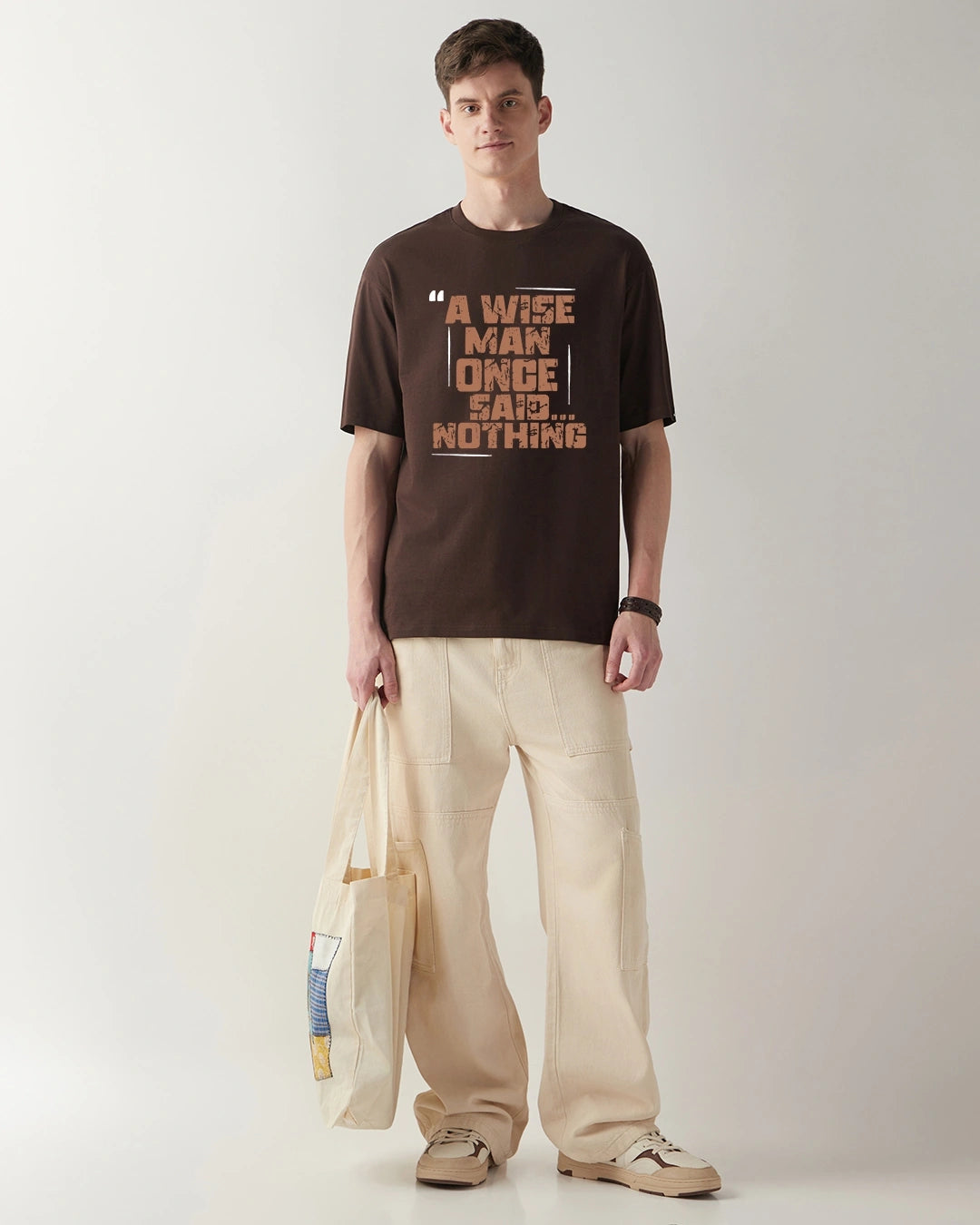 Fashionable Men’s Chocolate Brown Oversized T-Shirt with Printed Typography
