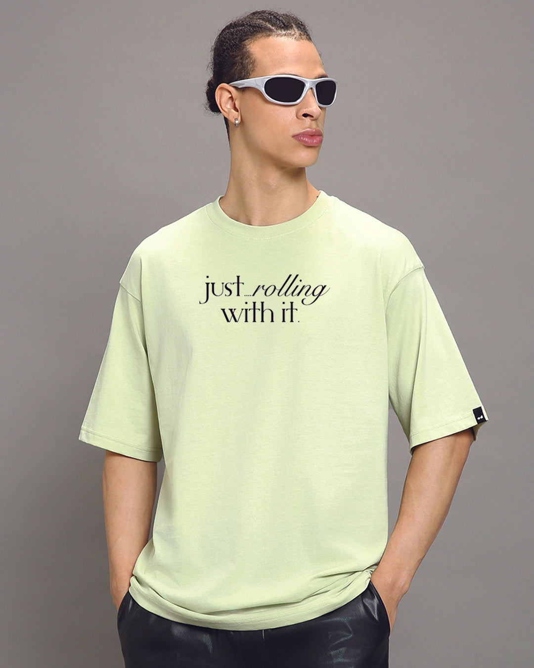 Men’s Oversized Graphic Printed T-Shirt Fog Green Comfortable Everyday Wear