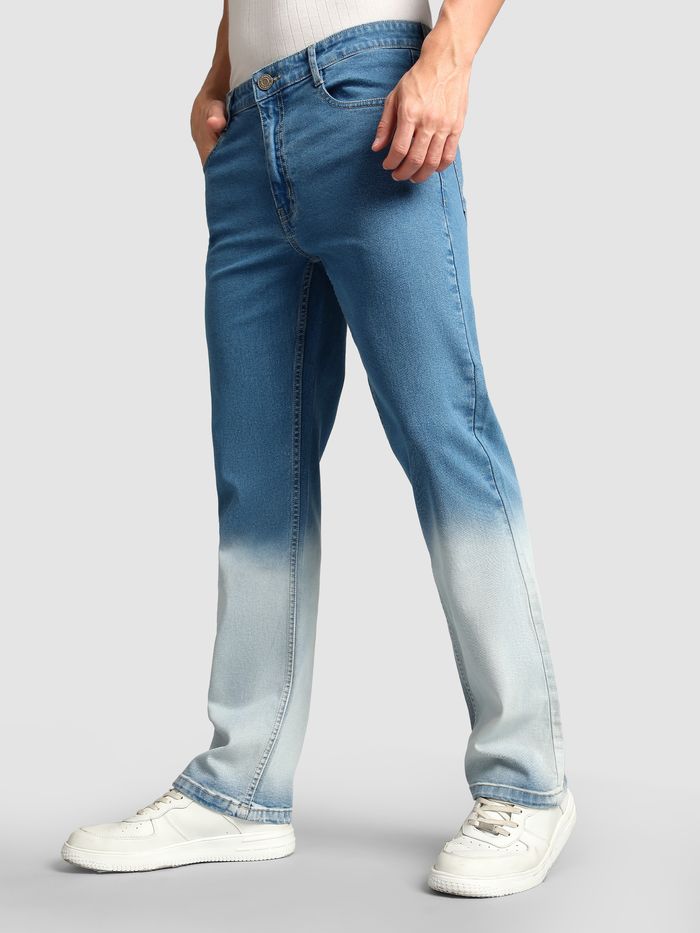 Men’s Mid Blue Ombre Bootcut Jeans Durable Comfortable Denim for Everyday Use