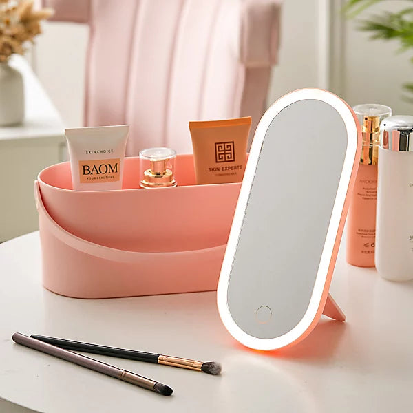 Cosmetic Organizer with Detachable LED Mirror Portable Makeup Case