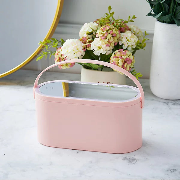 Cosmetic Organizer with Detachable LED Mirror Portable Makeup Case
