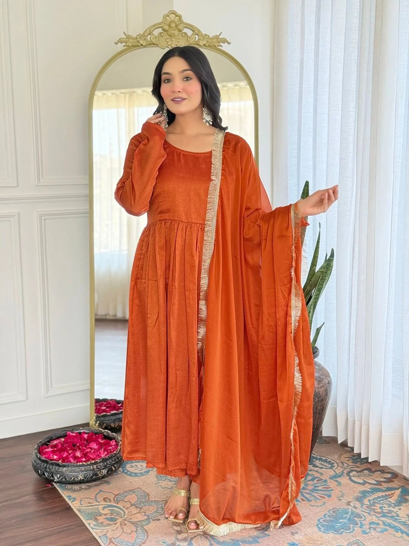 Women’s Stylish Anarkali Kurti with Dupatta Set in Vichitra Fabric for Elegant Festival and Celebration Look