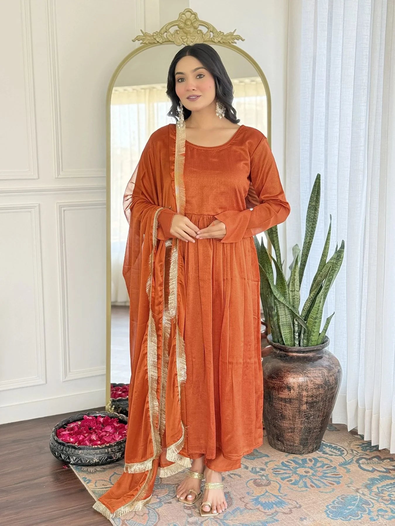 Women’s Stylish Anarkali Kurti with Dupatta Set in Vichitra Fabric for Elegant Festival and Celebration Look