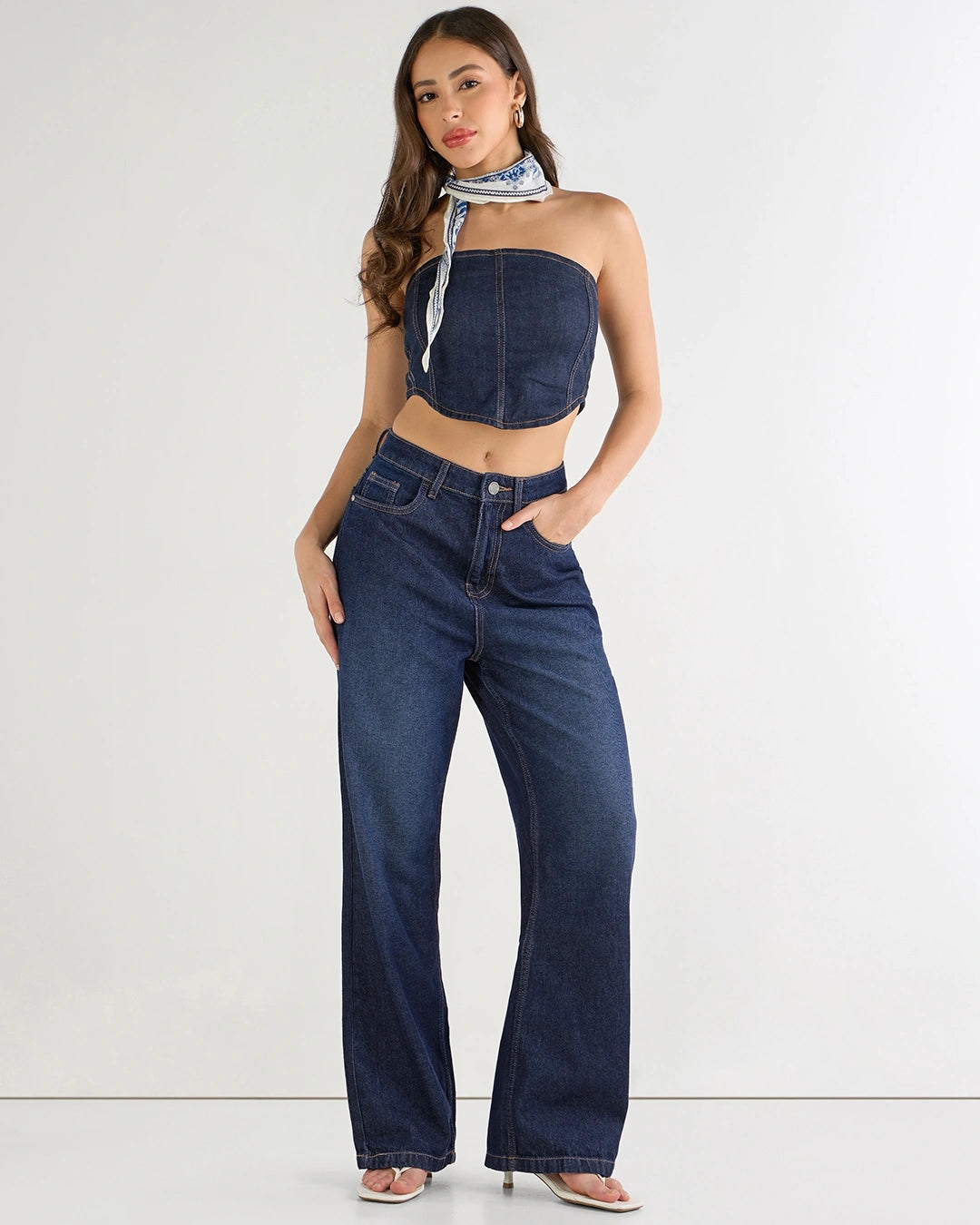 Trendy Korean Baggy Wide Leg Jeans for Women in Blue Washed Denim