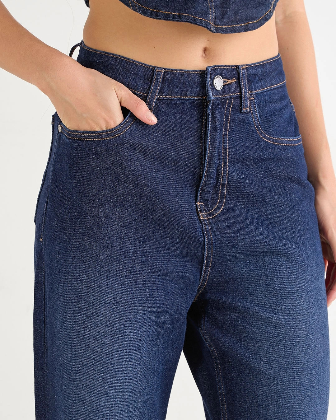 Trendy Korean Baggy Wide Leg Jeans for Women in Blue Washed Denim