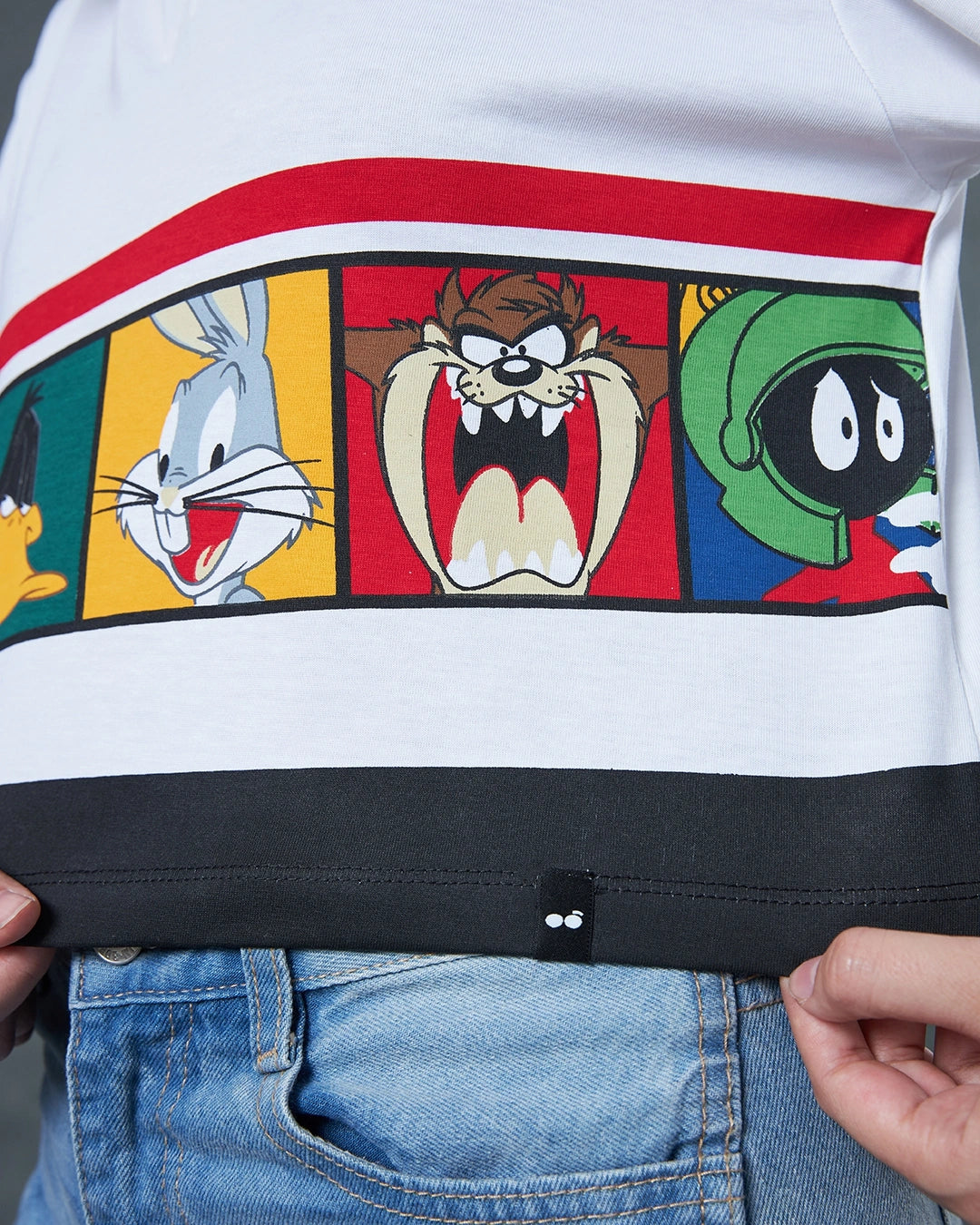 Trendy White Looney Tunes Graphic Polo Short Top for Women Casual Wear