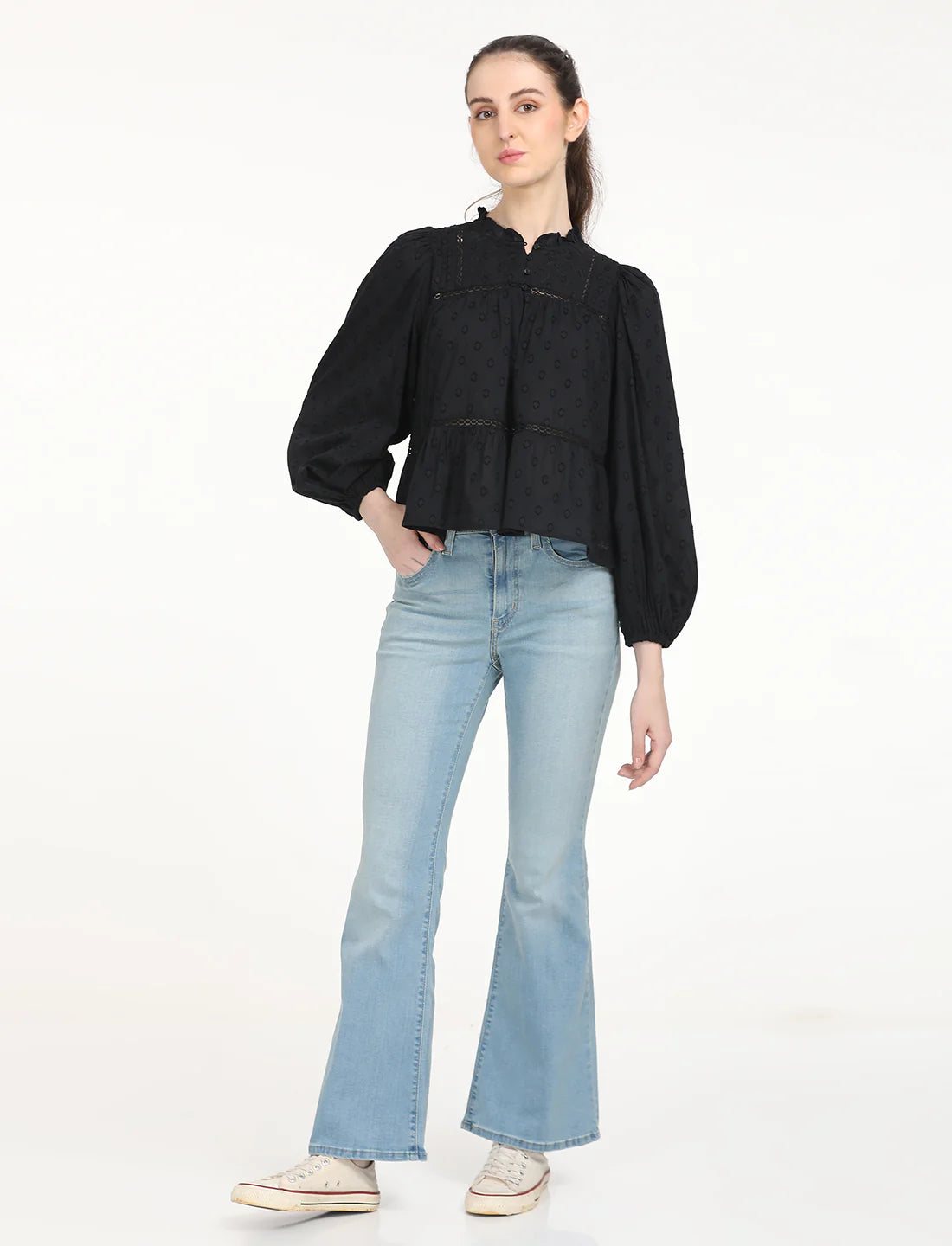 Women’s Lightweight Black Textured Top for Streetwear & Daily Style