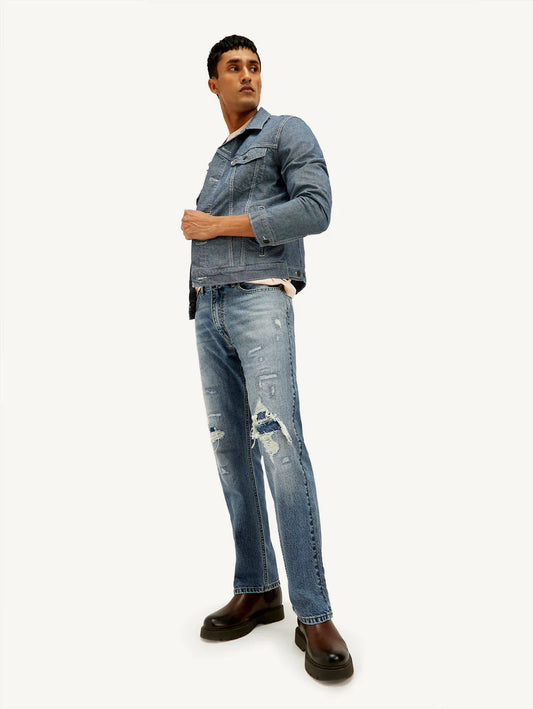 Comfortable Men’s Mid-Rise Blue Jeans with Loose Fit Design for Relaxed Style