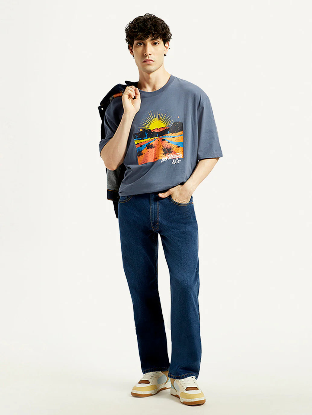 Relaxed Style Dark Indigo Mid Rise Loose Fit Jeans for Men’s Wardrobe