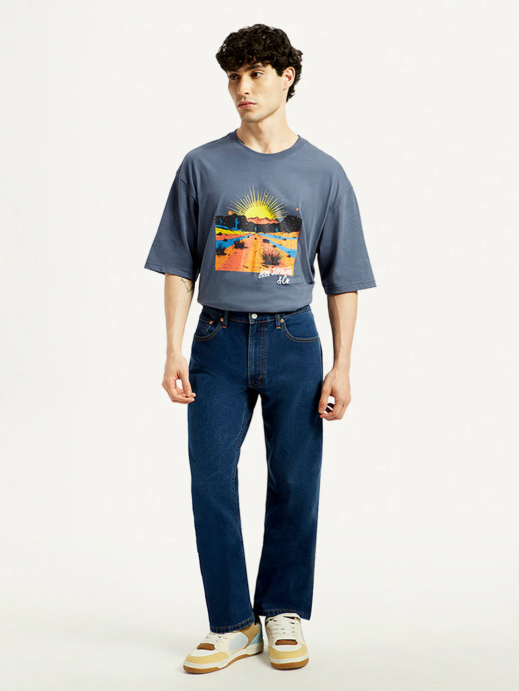 Relaxed Style Dark Indigo Mid Rise Loose Fit Jeans for Men’s Wardrobe