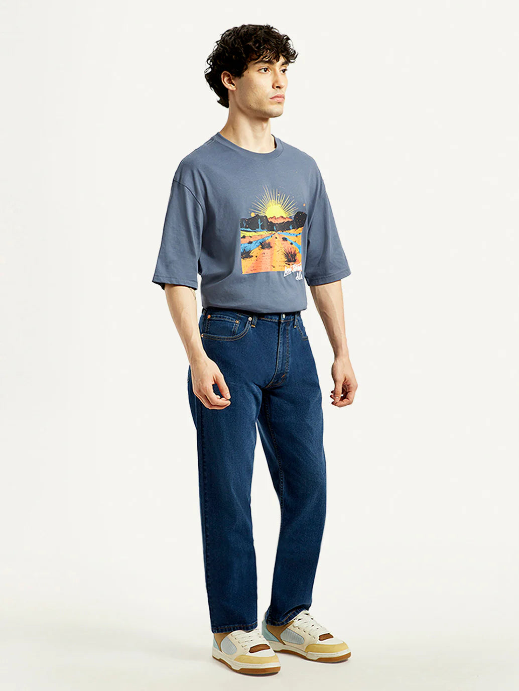 Relaxed Style Dark Indigo Mid Rise Loose Fit Jeans for Men’s Wardrobe