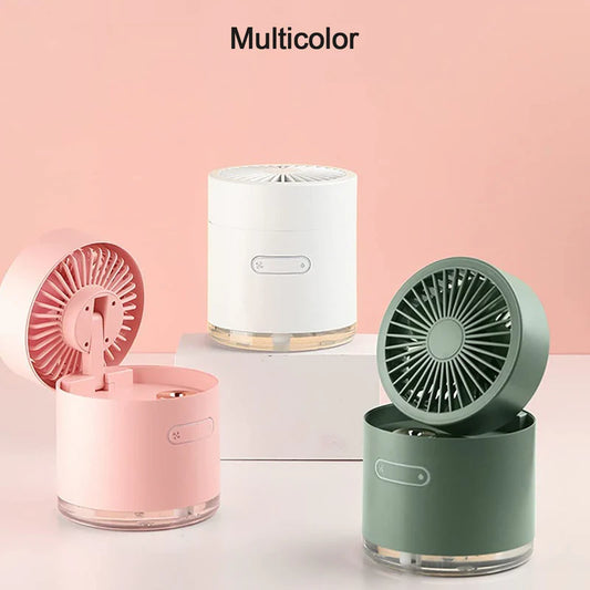 Mini Desk Fan with Air Cooling Mist Humidifier and LED Night Light