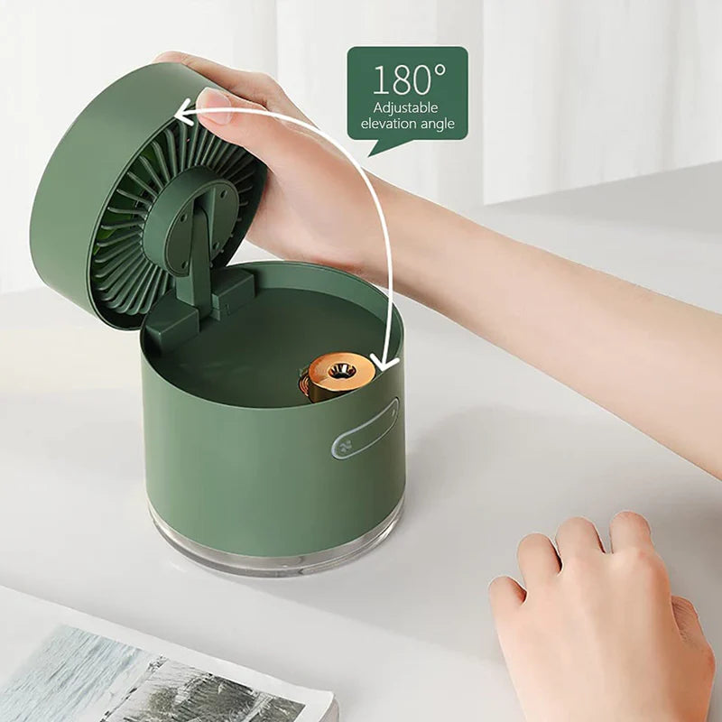Mini Desk Fan with Air Cooling Mist Humidifier and LED Night Light