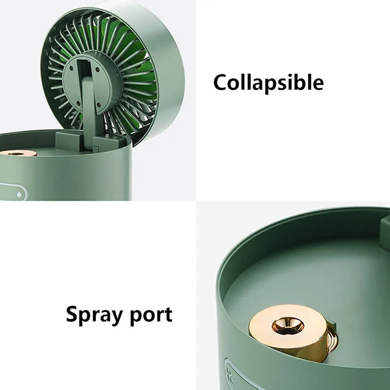 Mini Desk Fan with Air Cooling Mist Humidifier and LED Night Light