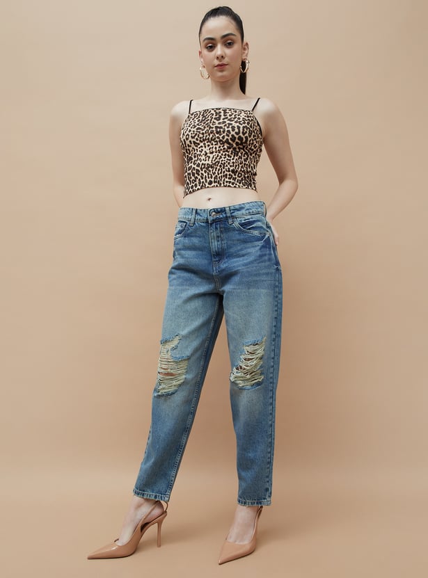 Soft Denim Distressed Regular Fit Jeans with Stretchable Comfort