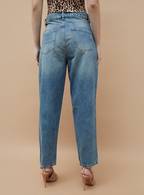 Soft Denim Distressed Regular Fit Jeans with Stretchable Comfort