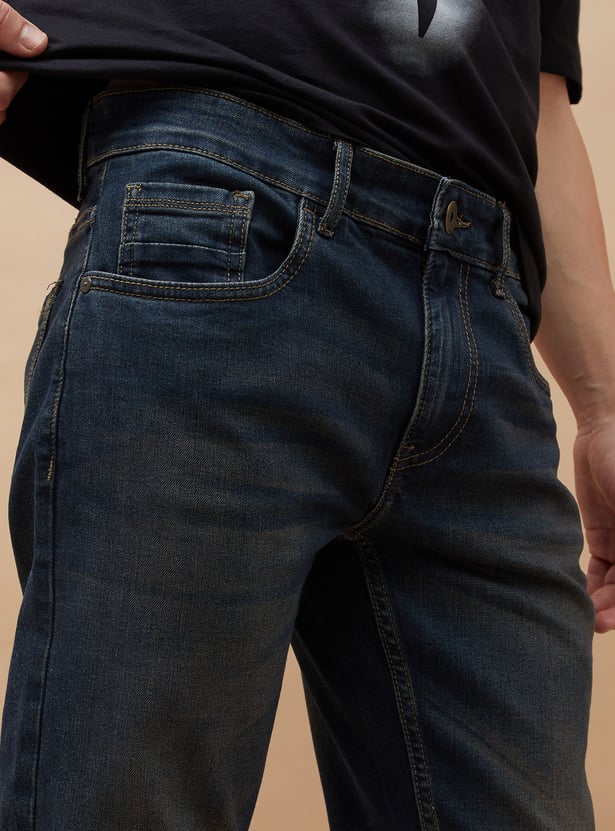 Soft Washed Slim Tapered Jeans for Men Comfortable Slim Denim Fit