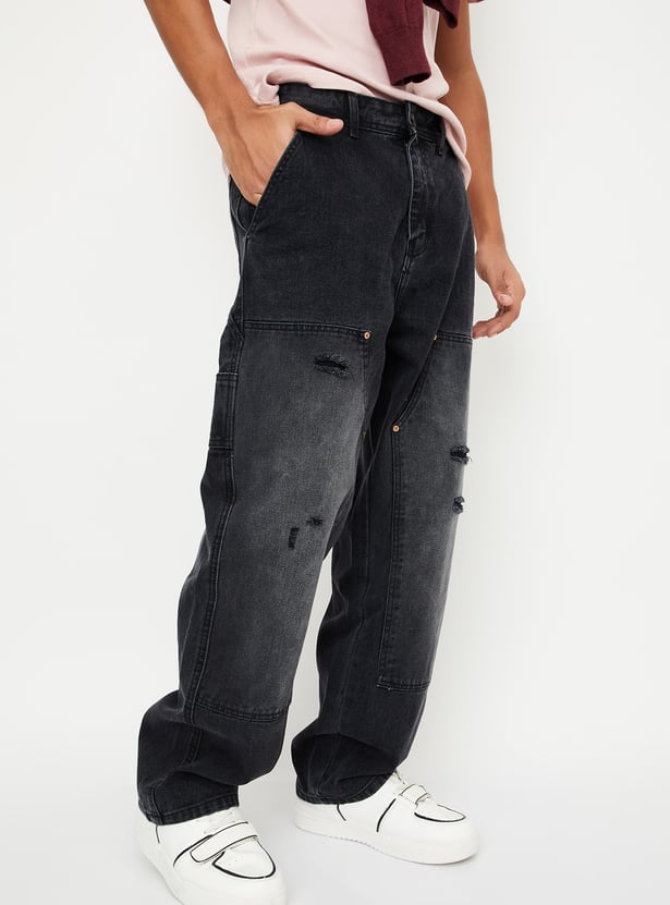 Stylish Distressed Loose-Fit Carpenter Jeans with Functional Pockets and Relaxed Fit for Men