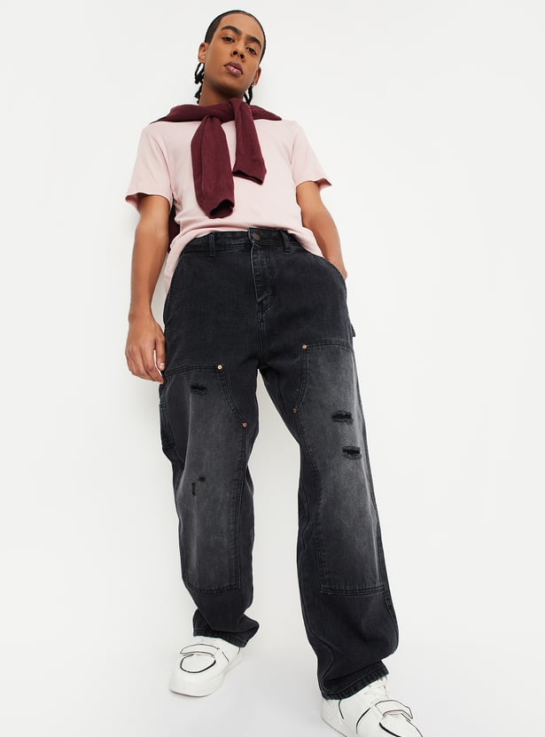Stylish Distressed Loose-Fit Carpenter Jeans with Functional Pockets and Relaxed Fit for Men
