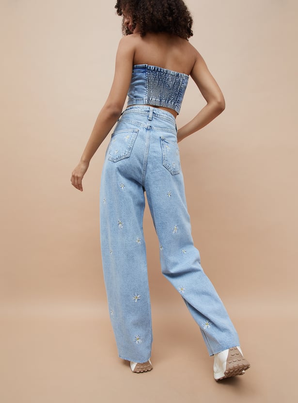 Everyday Essential Women’s Wide Leg Jeans with Embroidery Perfect for Travel, College, and Casual Gatherings
