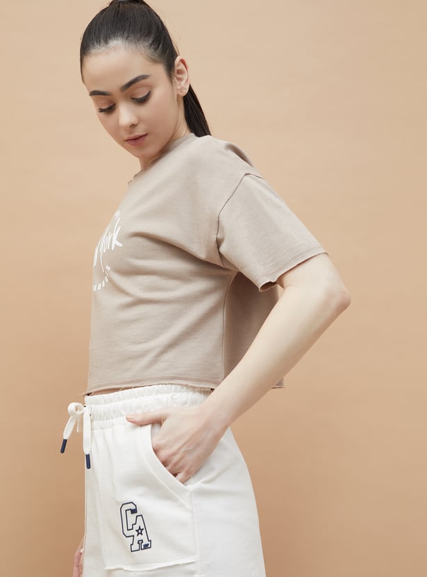 Women’s Sports Crop T Shirt Printed Athletic Top for Running Training and Workouts