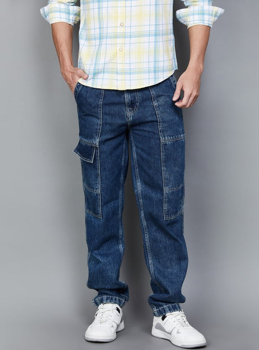 Relaxed Style Washed Madrid Cargo Jeans Regular Straight Fit with Multiple Pockets