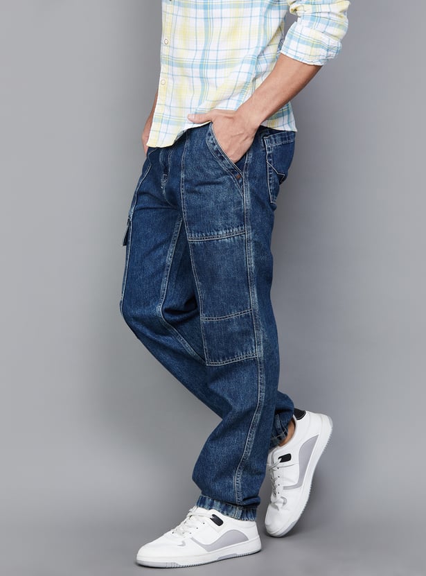 Relaxed Style Washed Madrid Cargo Jeans Regular Straight Fit with Multiple Pockets