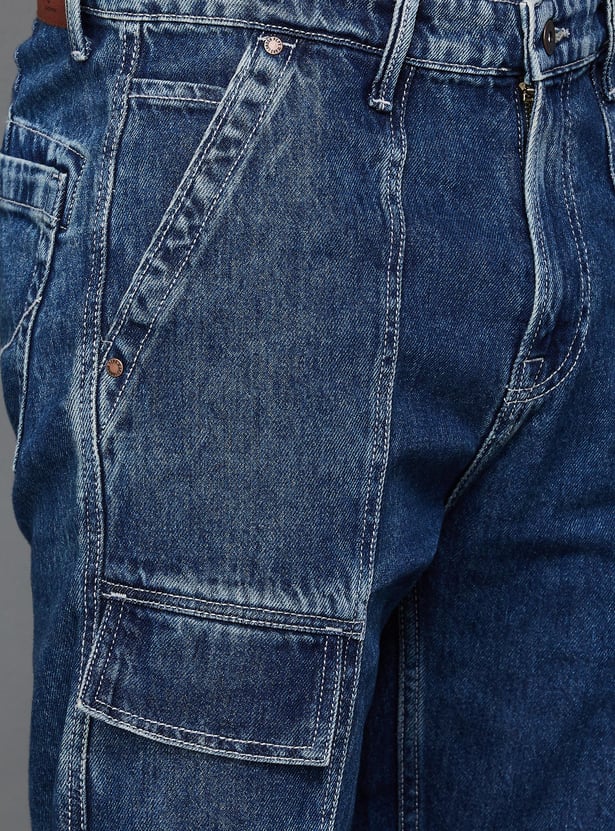Relaxed Style Washed Madrid Cargo Jeans Regular Straight Fit with Multiple Pockets