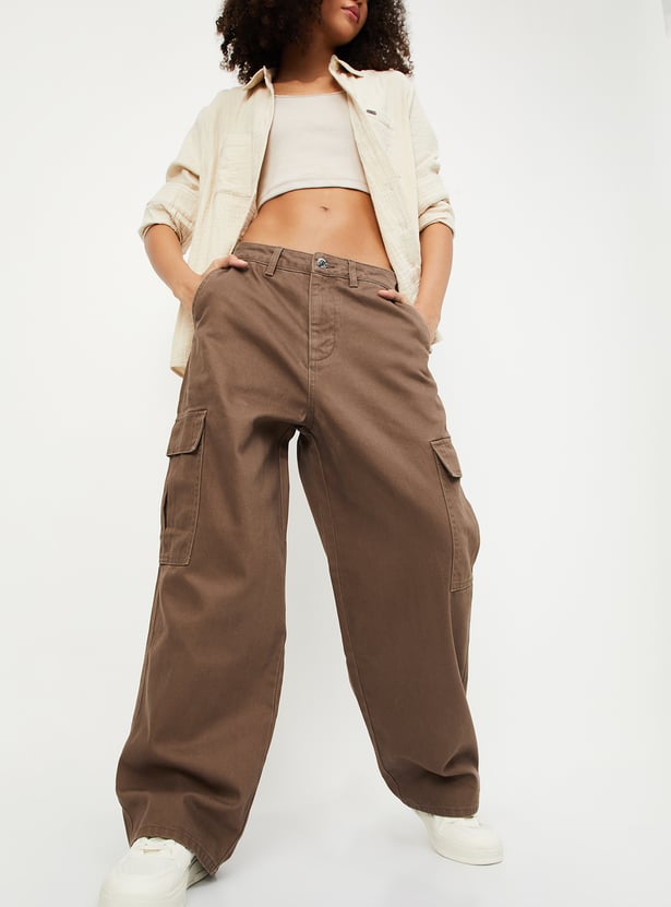 Casual and Fashionable Solid Cargo Jeans for Women for Office and Outings
