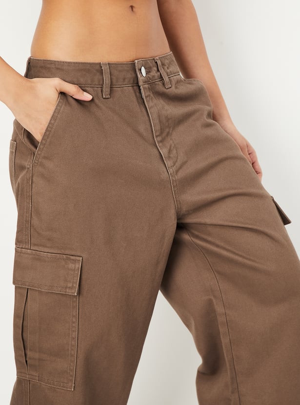 Casual and Fashionable Solid Cargo Jeans for Women for Office and Outings