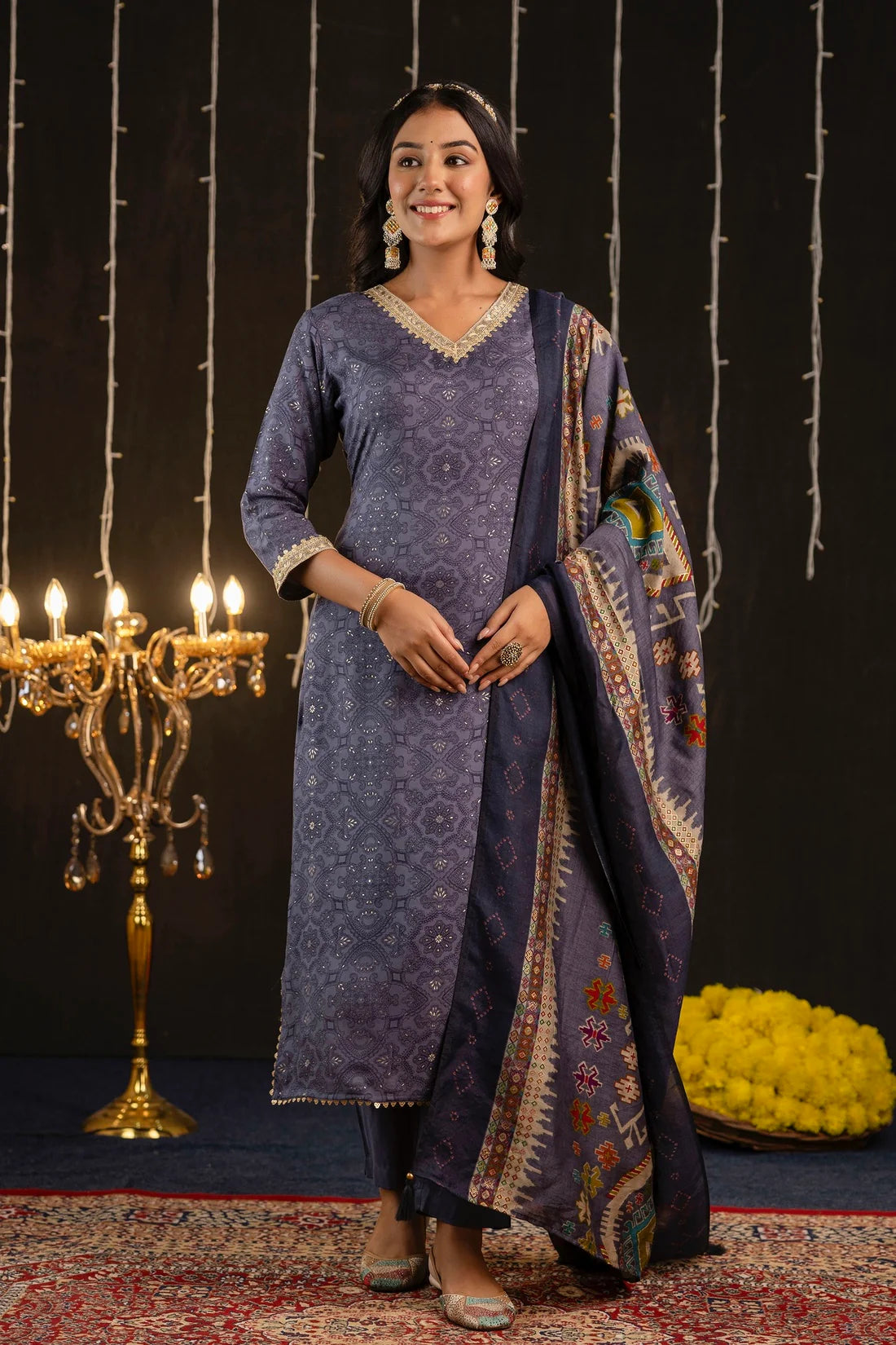 Women Blue Festive Silk Kurta Set with Dupatta for Special Occasions