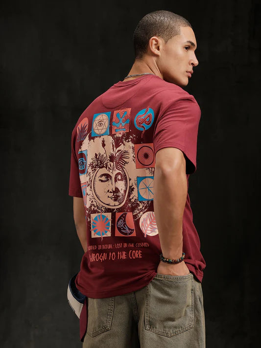 Maroon Back Printed Zen Graphic T-Shirt Comfortable Wear