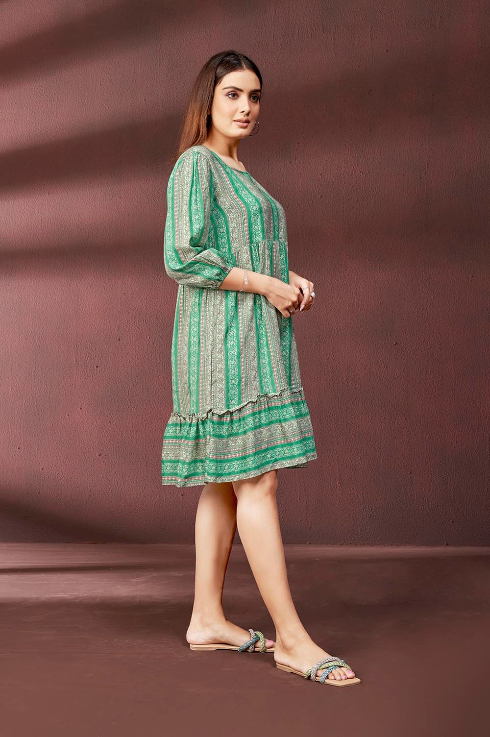 Stylish Women’s Green Dress with All-Over Digital Print for Casual and Party Wear