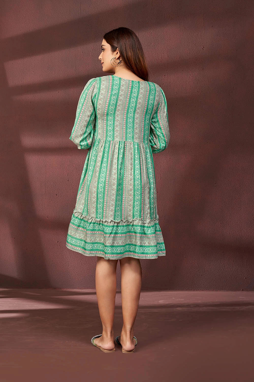 Stylish Women’s Green Dress with All-Over Digital Print for Casual and Party Wear