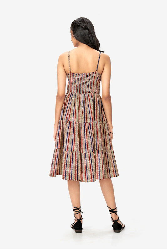 Fashionable Women’s Aztec Print Maxi Dress with Vertical Stripes and Comfortable Fit