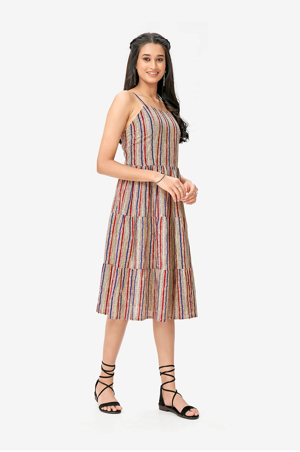 Fashionable Women’s Aztec Print Maxi Dress with Vertical Stripes and Comfortable Fit