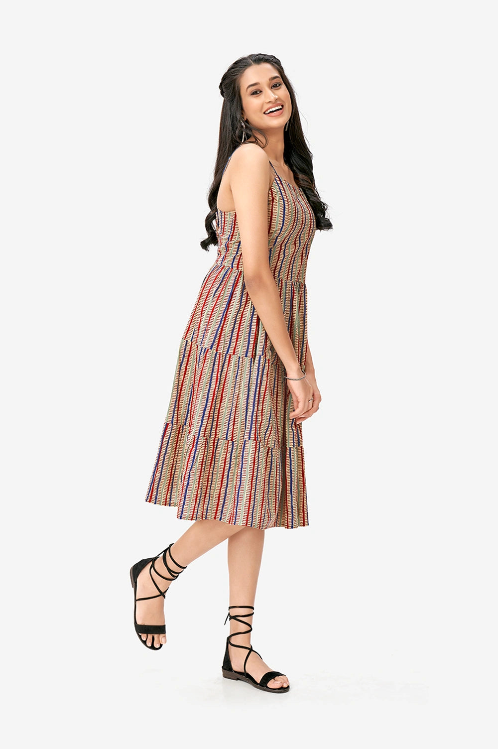 Fashionable Women’s Aztec Print Maxi Dress with Vertical Stripes and Comfortable Fit