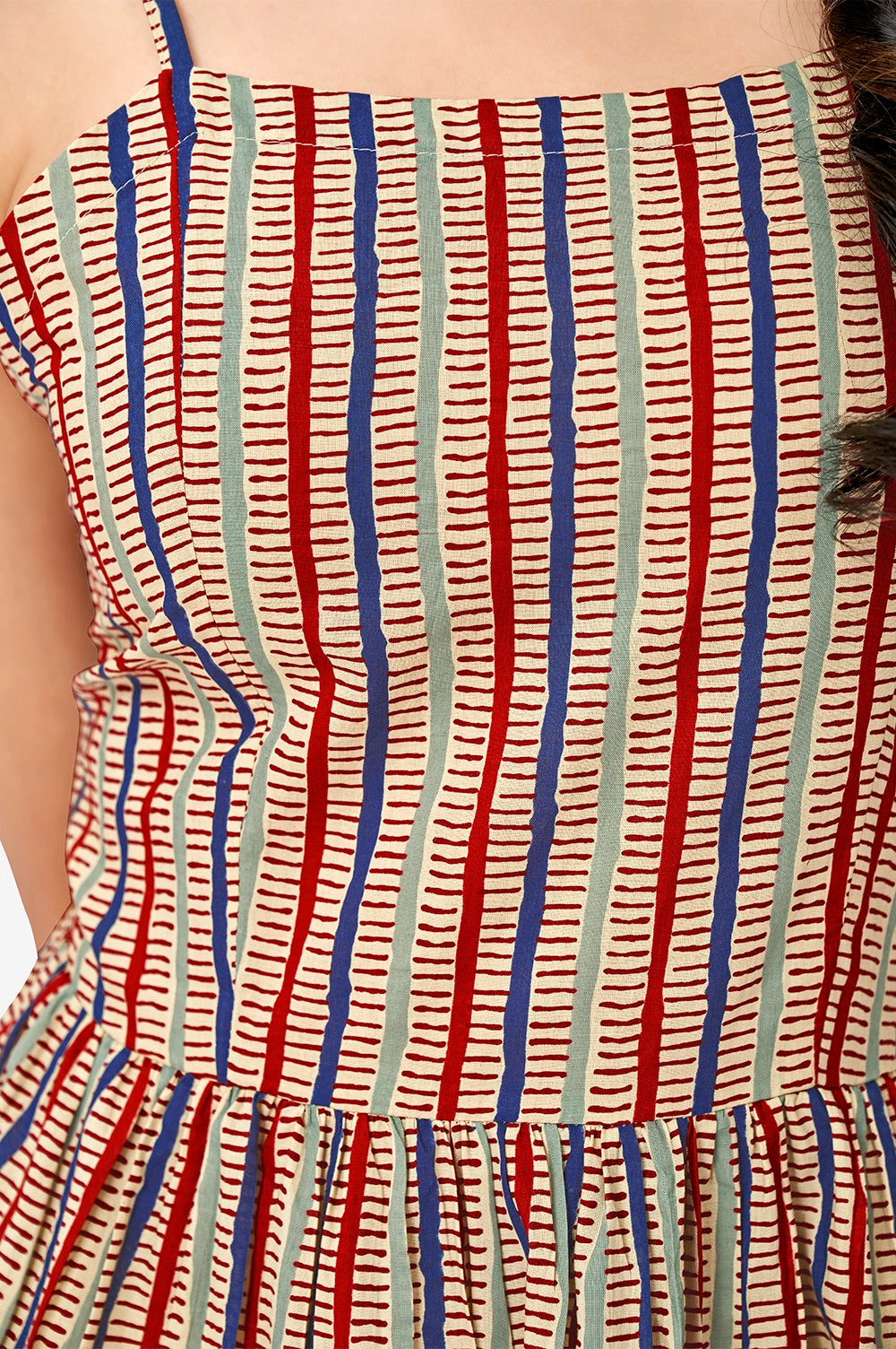 Fashionable Women’s Aztec Print Maxi Dress with Vertical Stripes and Comfortable Fit