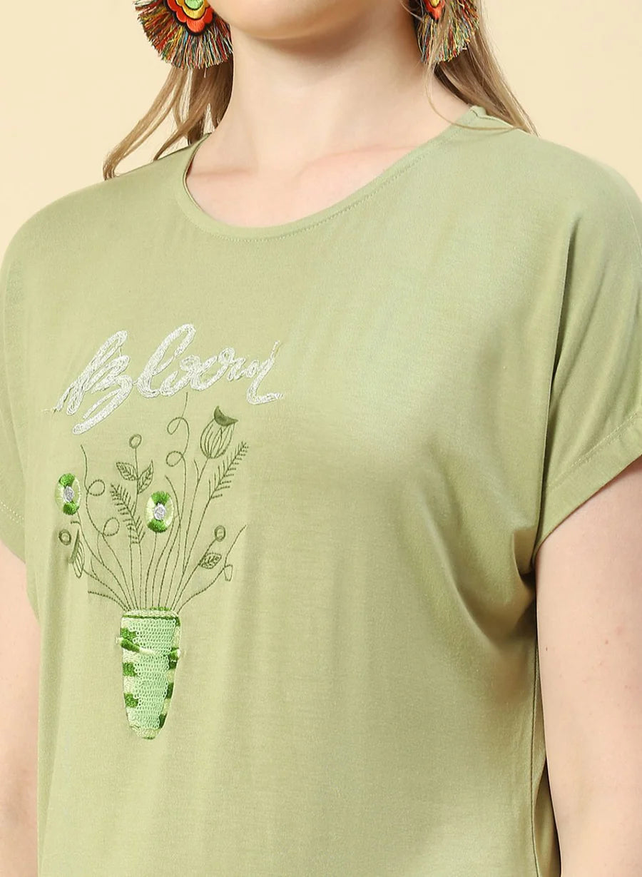 Vibrant Green Embroidered Top for Women Weekend & Party Outings
