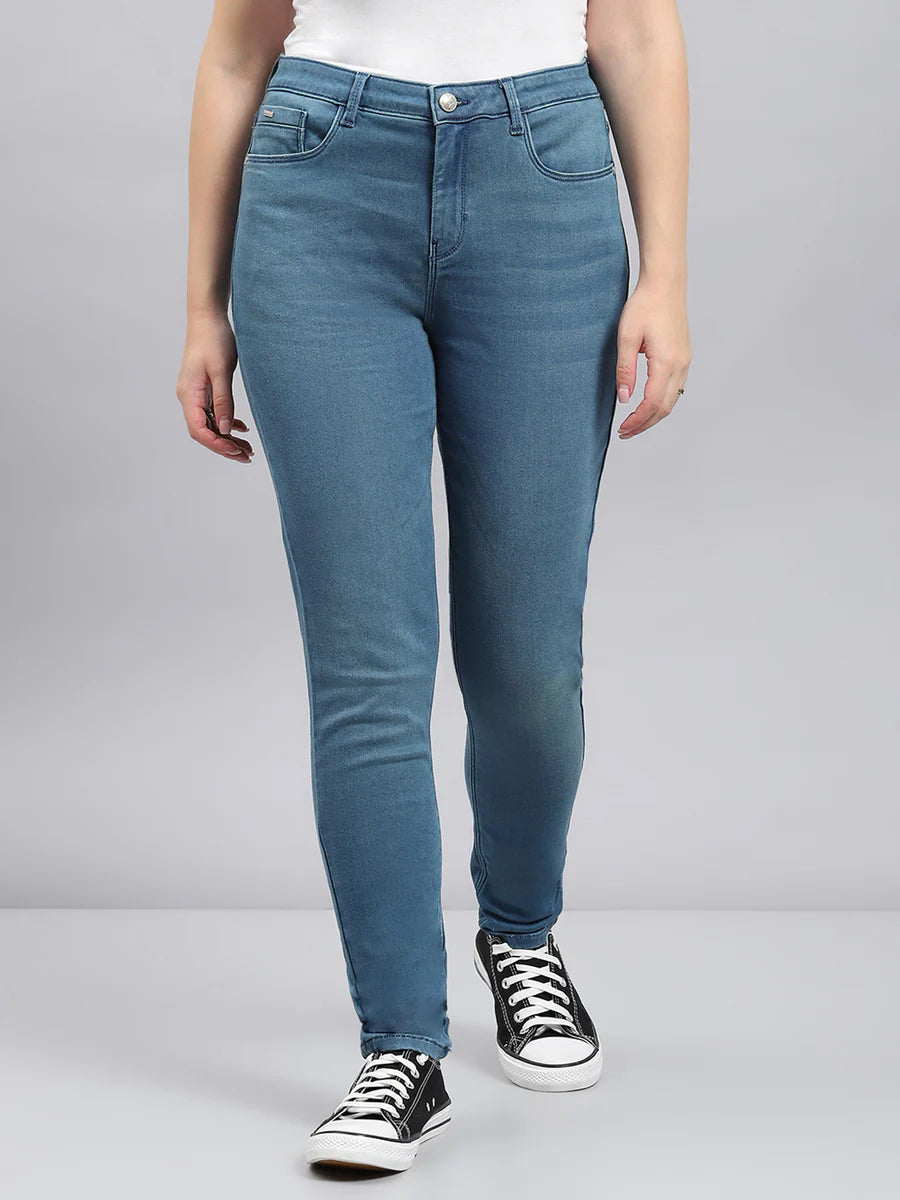 Comfortable Women’s Slim Fit Solid Blue Denims for Everyday Fashion