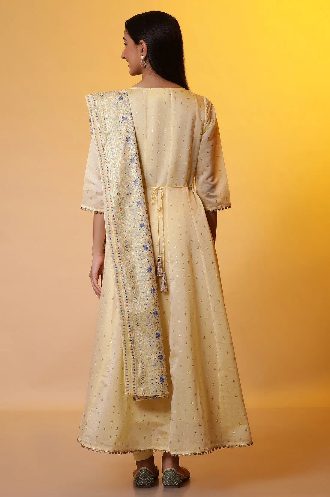 Trendy Yellow Embellished Anarkali Kurta, Tights, and Dupatta Set for Women’s Wedding, Party, and Festive Celebrations