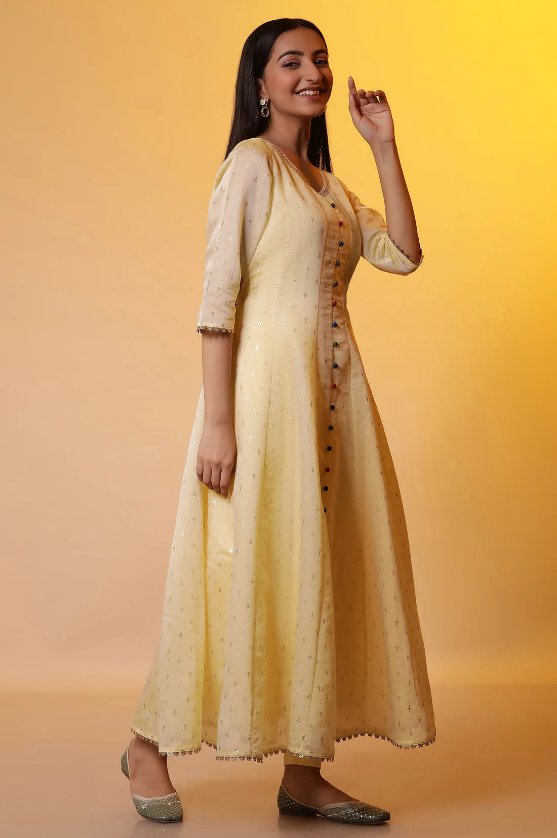Trendy Yellow Embellished Anarkali Kurta, Tights, and Dupatta Set for Women’s Wedding, Party, and Festive Celebrations