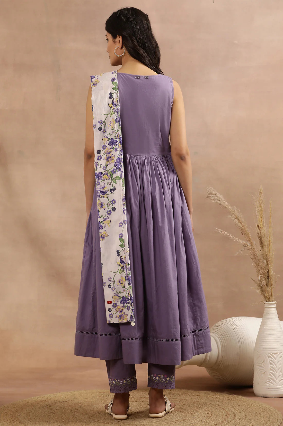 Premium Purple Embroidered A-Line Kurta Ensemble with Coordinated Pants and Printed Dupatta for Women for Party and Festive Wear