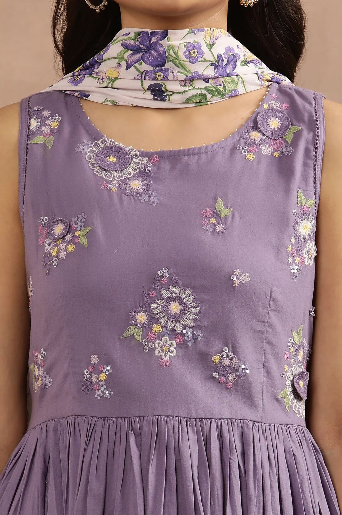 Premium Purple Embroidered A-Line Kurta Ensemble with Coordinated Pants and Printed Dupatta for Women for Party and Festive Wear