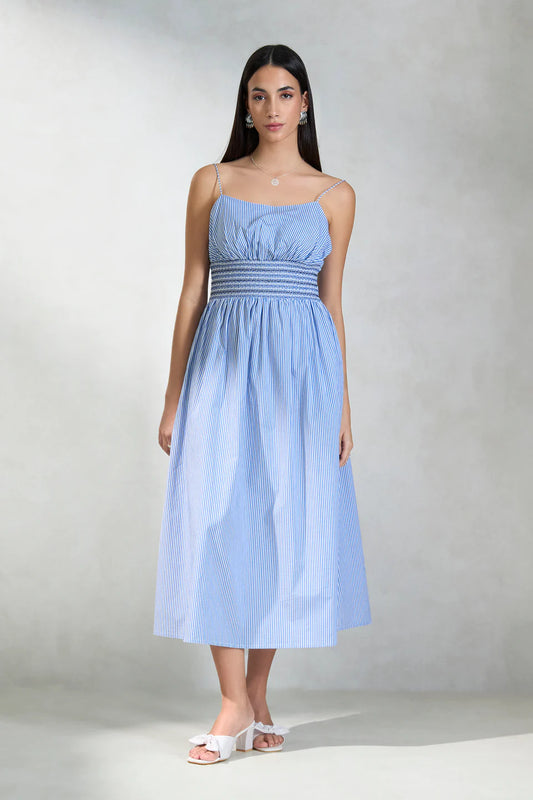 Breezy Striped Cotton Smocked Waist Dress for Women’s Summer Wear