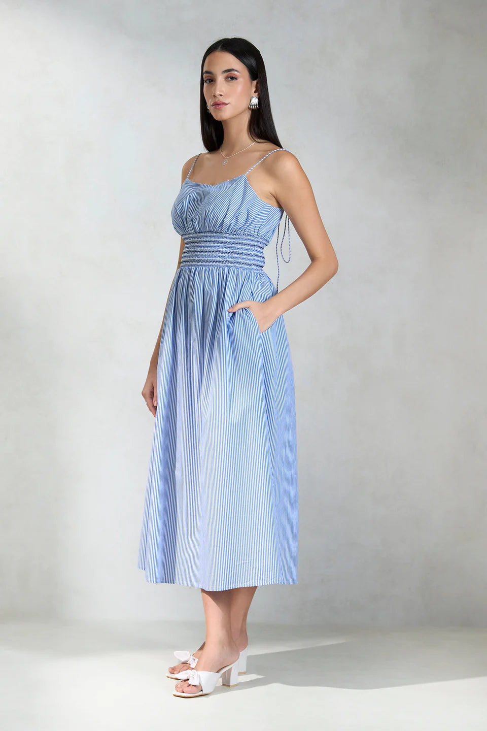 Breezy Striped Cotton Smocked Waist Dress for Women’s Summer Wear