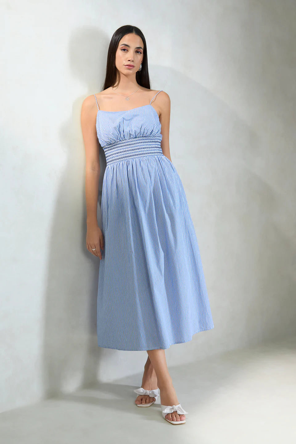 Breezy Striped Cotton Smocked Waist Dress for Women’s Summer Wear