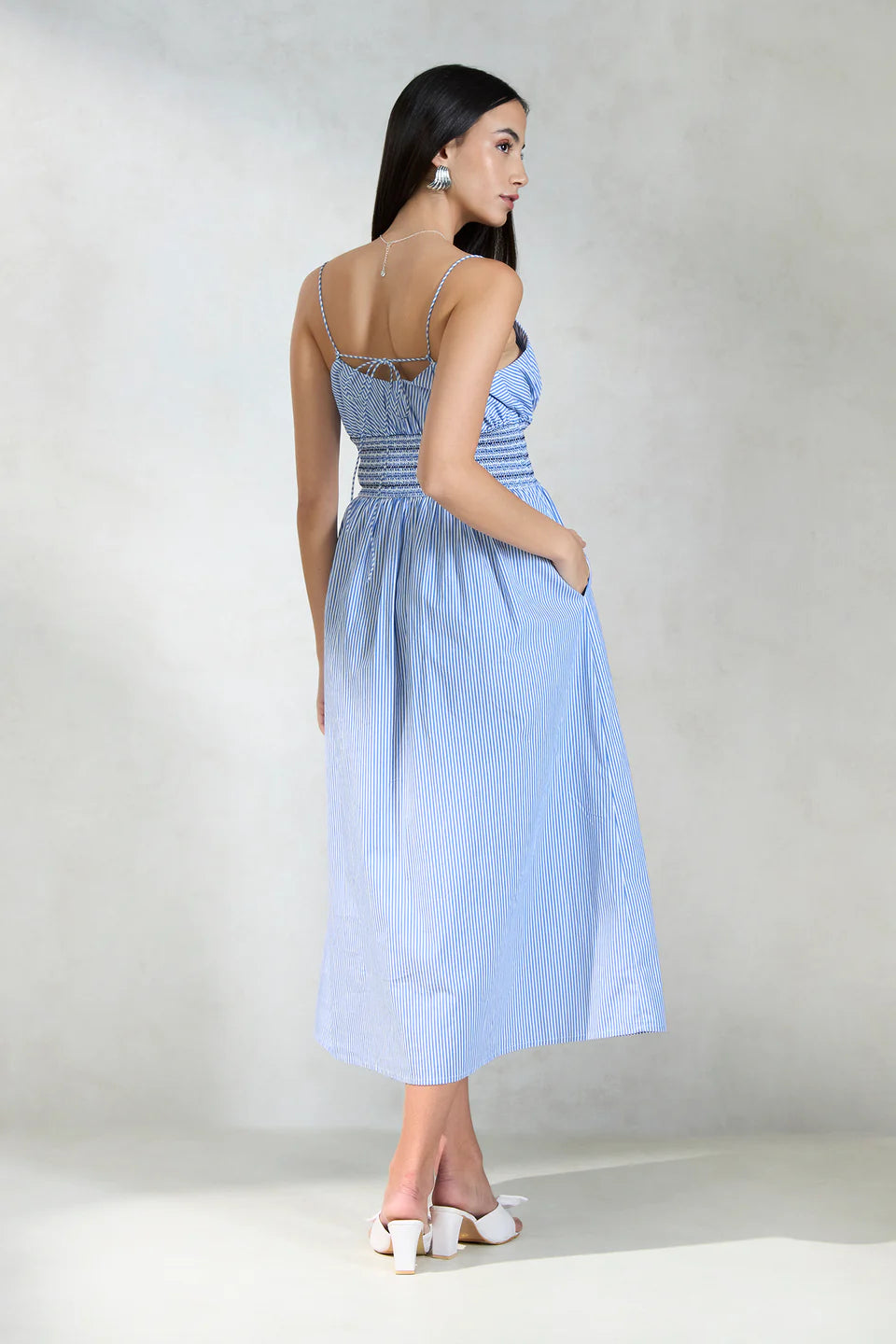Breezy Striped Cotton Smocked Waist Dress for Women’s Summer Wear