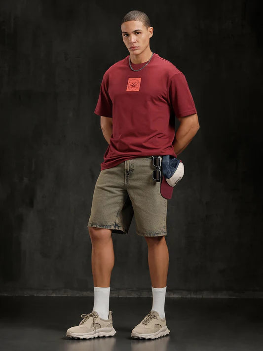 Maroon Back Printed Zen Graphic T-Shirt Comfortable Wear